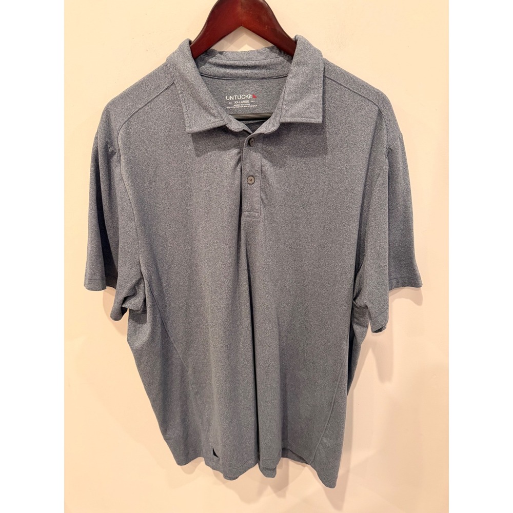 UNTUCKit Clavidor Mens XXL Blue Heather Performance Polo Shirt Short Sleeve
